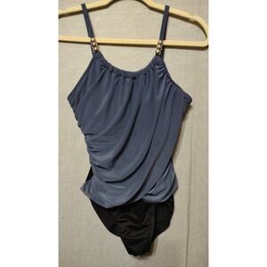 Magicsuit One Piece Swimsuit Sz 10 Draped Tummy Control Beaded Strap Flaw